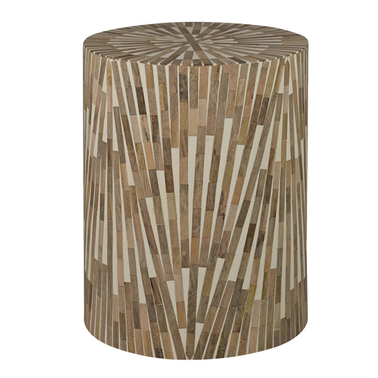 Wooden Side Table, 14W'' Round, Natural and White