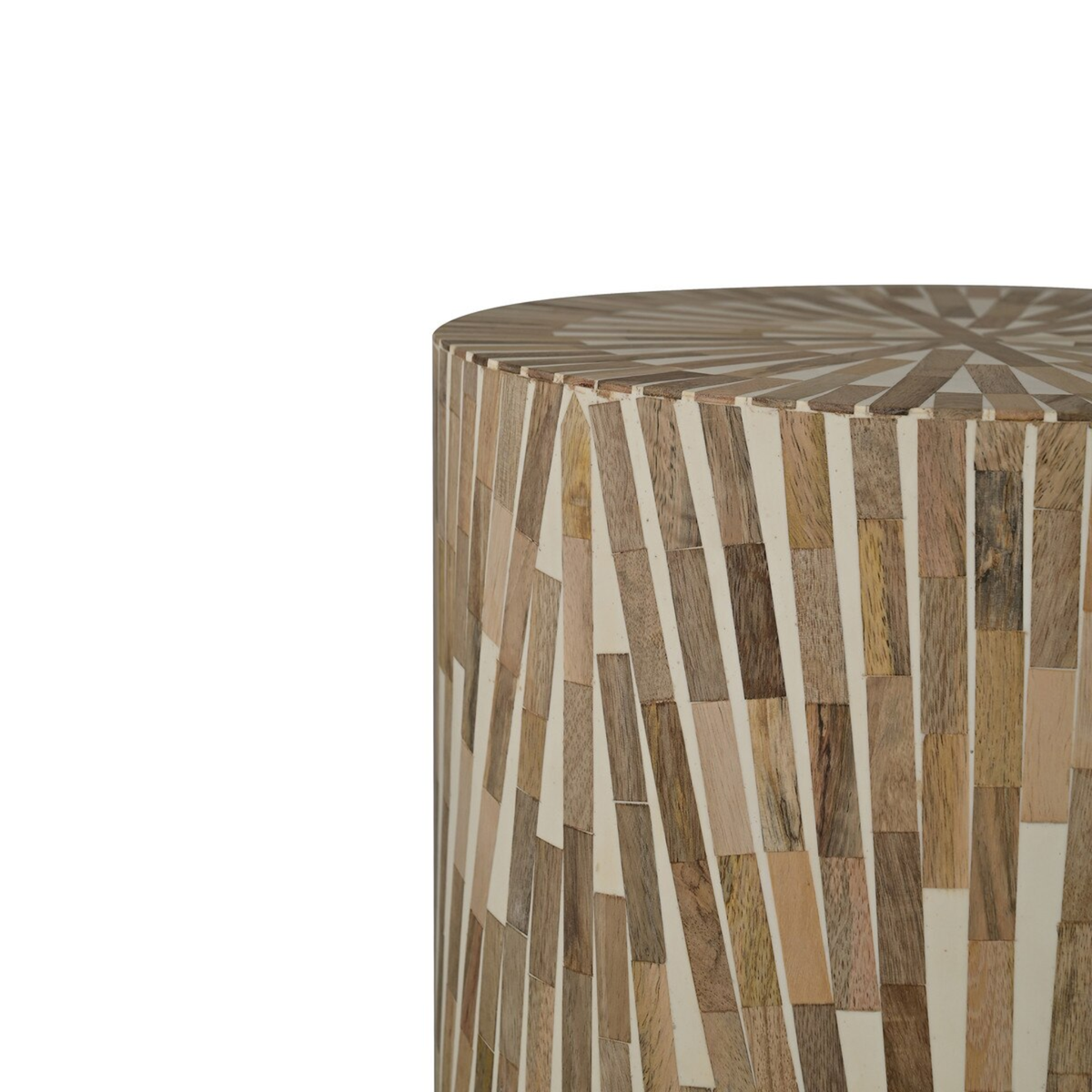 Wooden Side Table, 14W'' Round, Natural and White