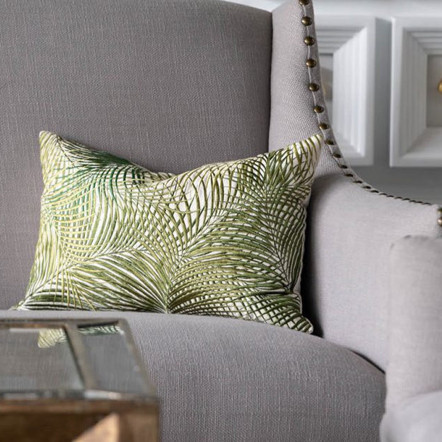 Embroidered Palm Leaf Pillow 14 x 20