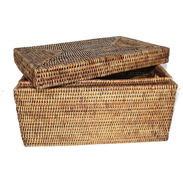 Rectangular Storage Box w/ Lid, 16" Antique Brown