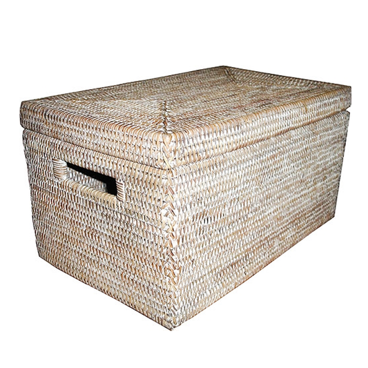 Rectangular Storage Box w/ Lid, 16" Whitewash