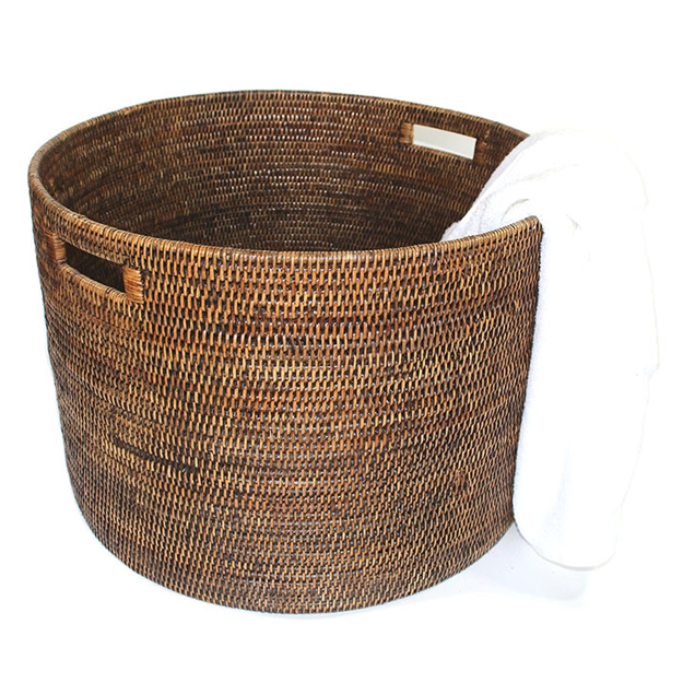 Open Round Storage Basket, Antique Brown