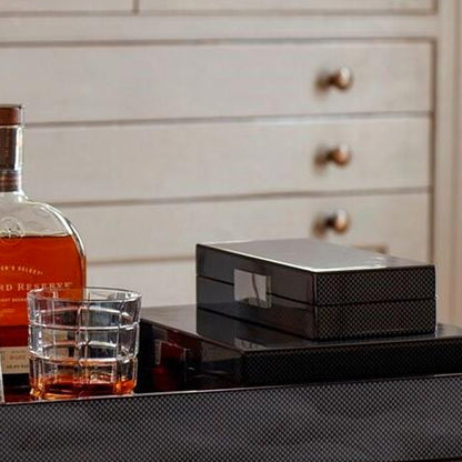 Black Carbon Fibre Lacquered Display Box - Silver