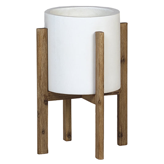 Reid White Cement Planter with Stand