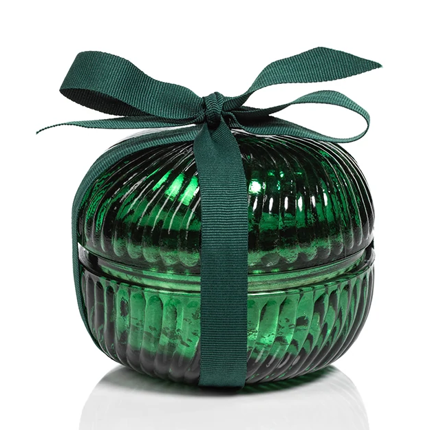 Green Round Jar Candle with Ribbon - Siberian Fir