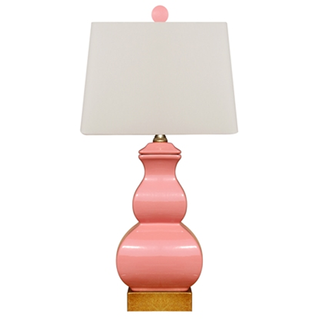 Rose Pink Square Gourd Lamp - Gold Leaf Base