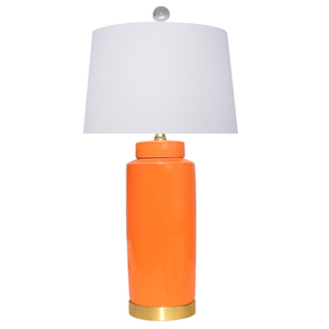 Orange Porcelain Jar Lamp - Brass Base