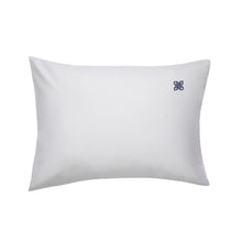 Load image into Gallery viewer, Lia White Pillowcase Pair, with Navy Logo
