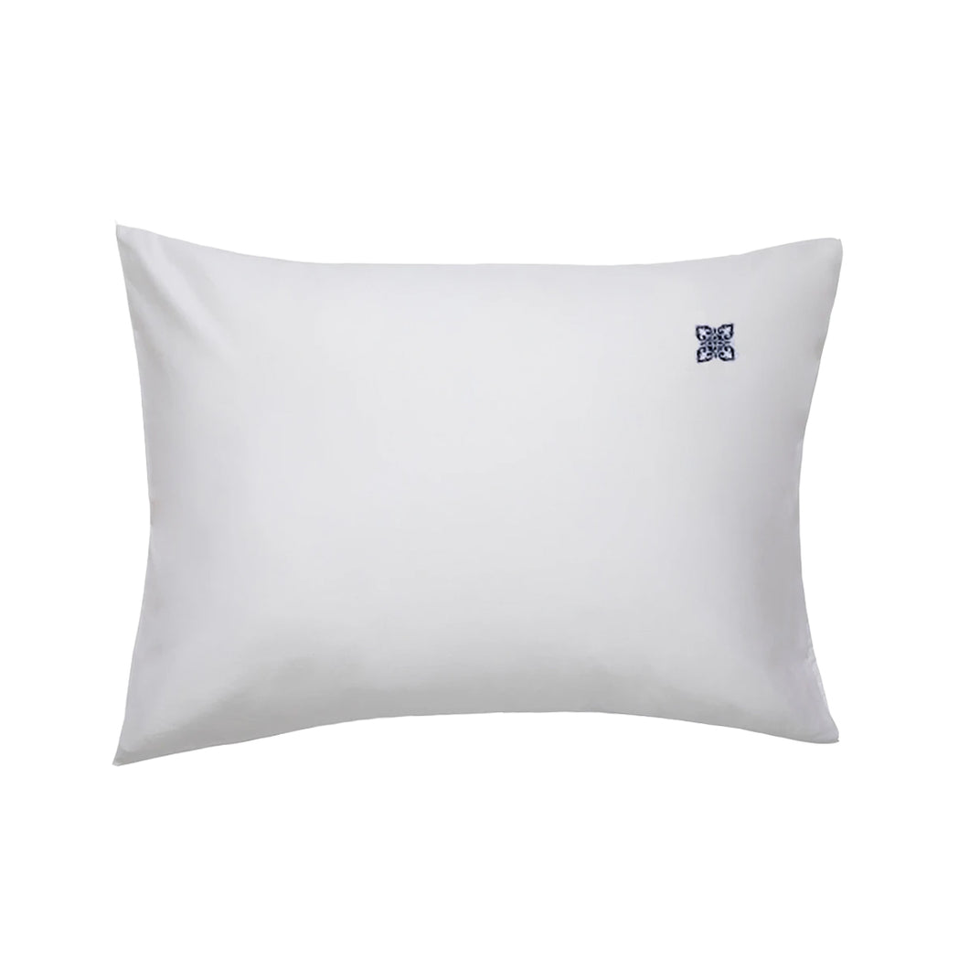 Lia White Pillowcase Pair, with Navy Logo