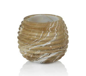 Natural Latte Mango Wood Marbleized Cocoon Pot - Small