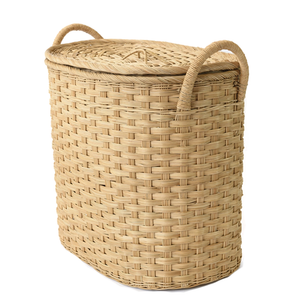 Oval Woven Laundry Basket w/ Lid & Handles - Size 2