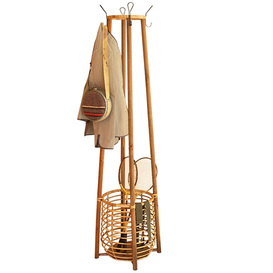 Tall Rattan Coat Rack- w/ Umbrella Basket