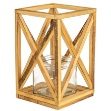 Load image into Gallery viewer, Recycled Wooden Lantern with Glass - Large
