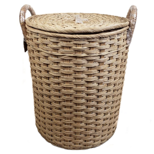 Round Woven Laundry Basket w/ Lid & Handles - Size 1