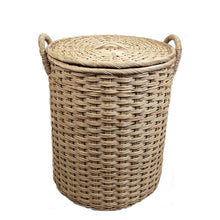 Load image into Gallery viewer, Round Woven Laundry Basket w/ Lid &amp; Handles - Size 2

