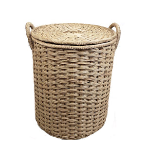 Round Woven Laundry Basket w/ Lid & Handles - Size 2