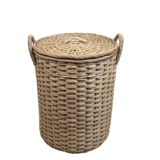 Round Woven Laundry Basket w/ Lid & Handles - Size 3