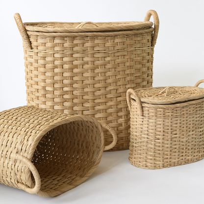 Oval Woven Laundry Basket w/ Lid & Handles - Size 3