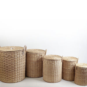 Round Woven Basket w/ Lid & Handles - Size 4