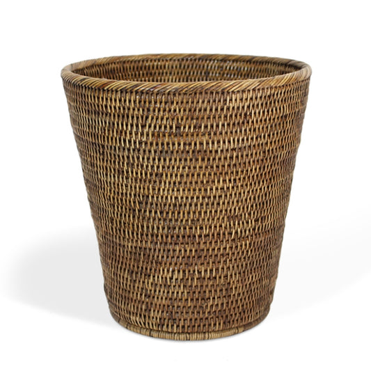 Round Tapered Waste Basket, Antique Brown