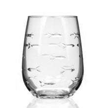 Load image into Gallery viewer, Stemless Wine Glass Tumbler, School of Fish 17oz.
