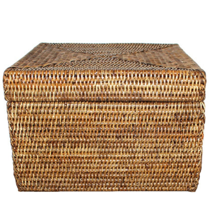 Square Storage Basket w/ Lid, Antique Brown