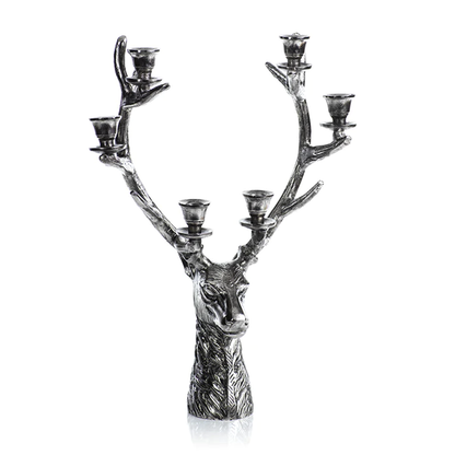 Stag Head 6 Tier Candle Holder - Antique Silver