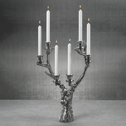 Stag Head 6 Tier Candle Holder - Antique Silver
