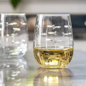 Stemless Wine Glass Tumbler, School of Fish 17oz.