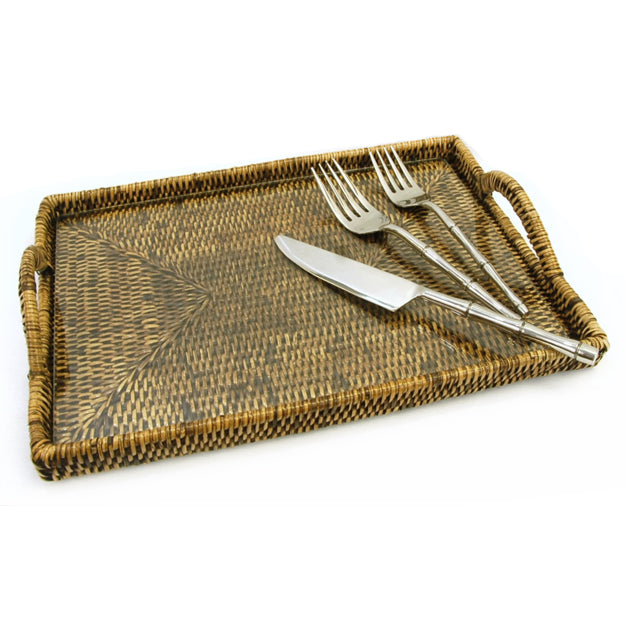 Small Tray w/ Glass Insert, Antique Brown