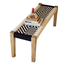Load image into Gallery viewer, Black &amp; White Woven Mango Wood Bench
