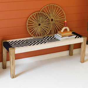 Black & White Woven Mango Wood Bench