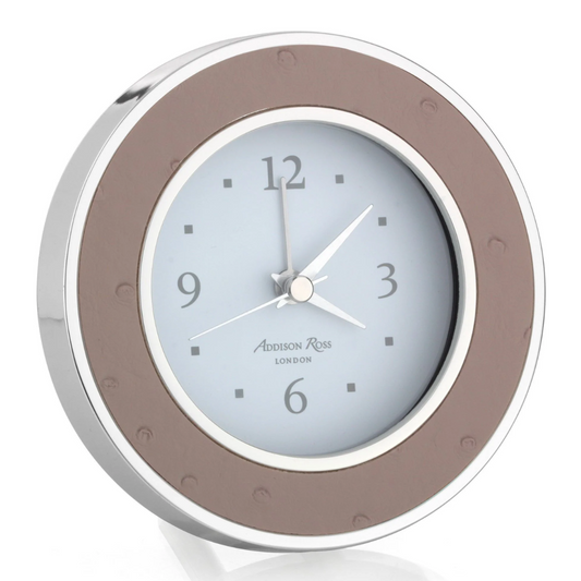 Blush Ostrich Round Alarm Clock - Silver