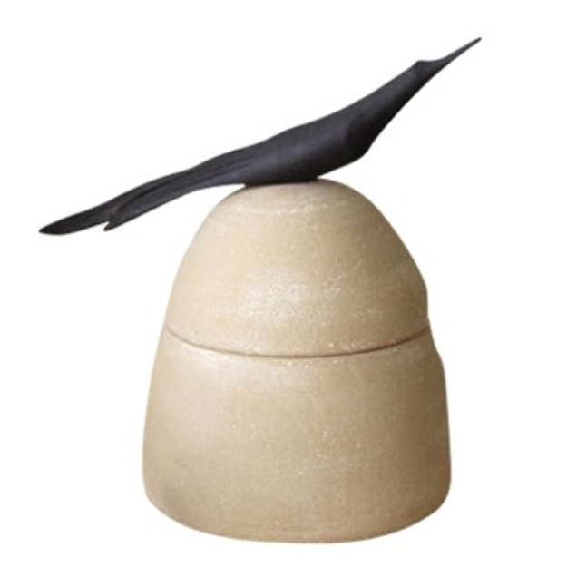 Clay Canister with Wooden Bird Handle - Large