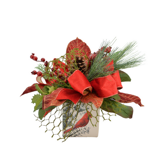 Red & Green Christmas Cardinal Arrangement