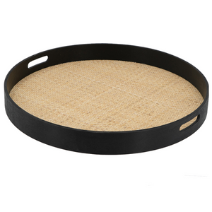 Tray - Black with Rattan Inlay